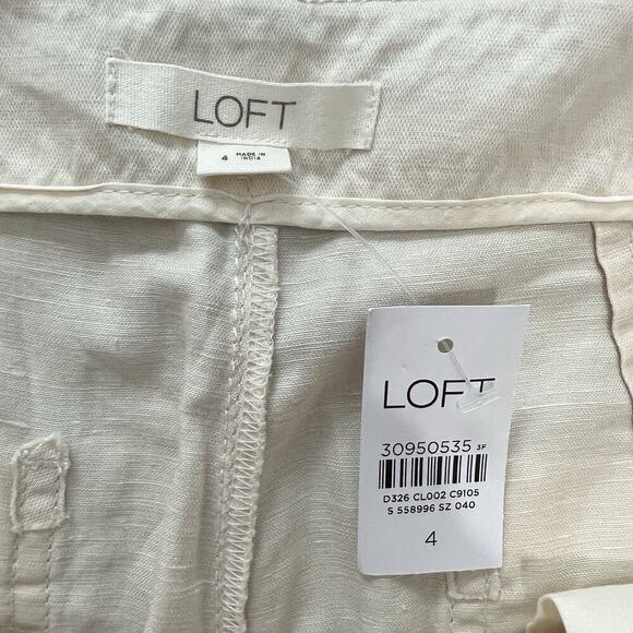 LOFT Pants Linen Cotton Blend Cropped Wide Leg Cream Seamed Women’s Size 4 NWT - Picture 6 of 7